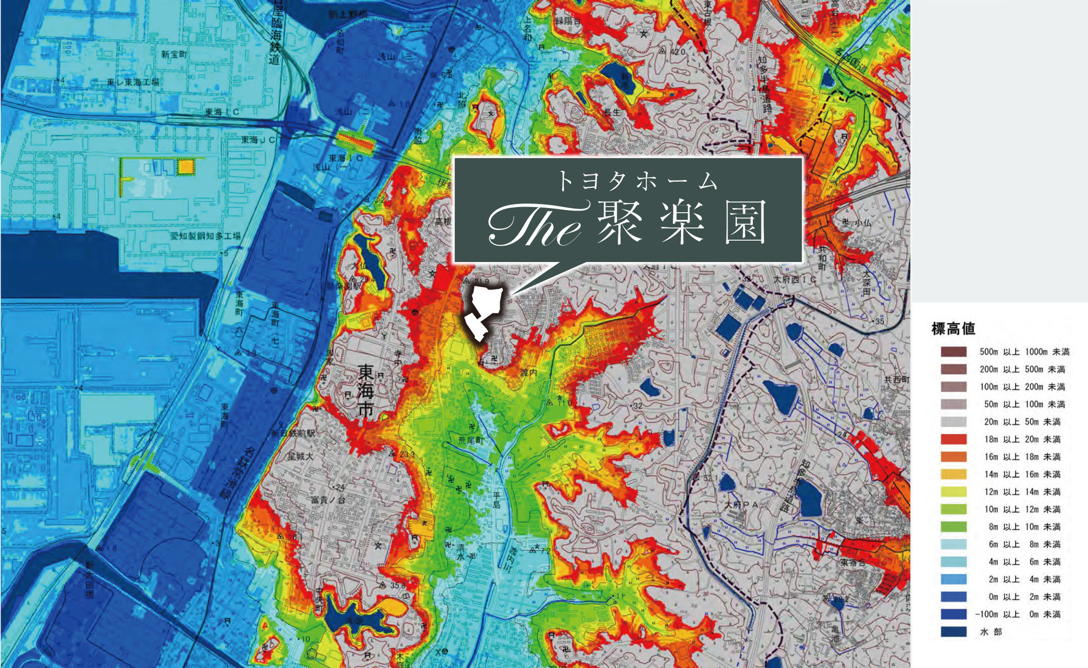THE聚楽園周辺の高低差図